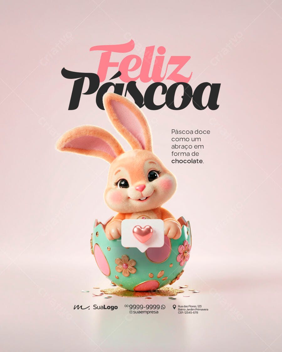 Post Instagram Páscoa Coelho Fofo PSD Editável