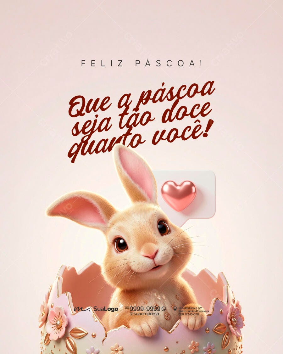 Post Instagram Páscoa Coelho Fofo PSD Editável