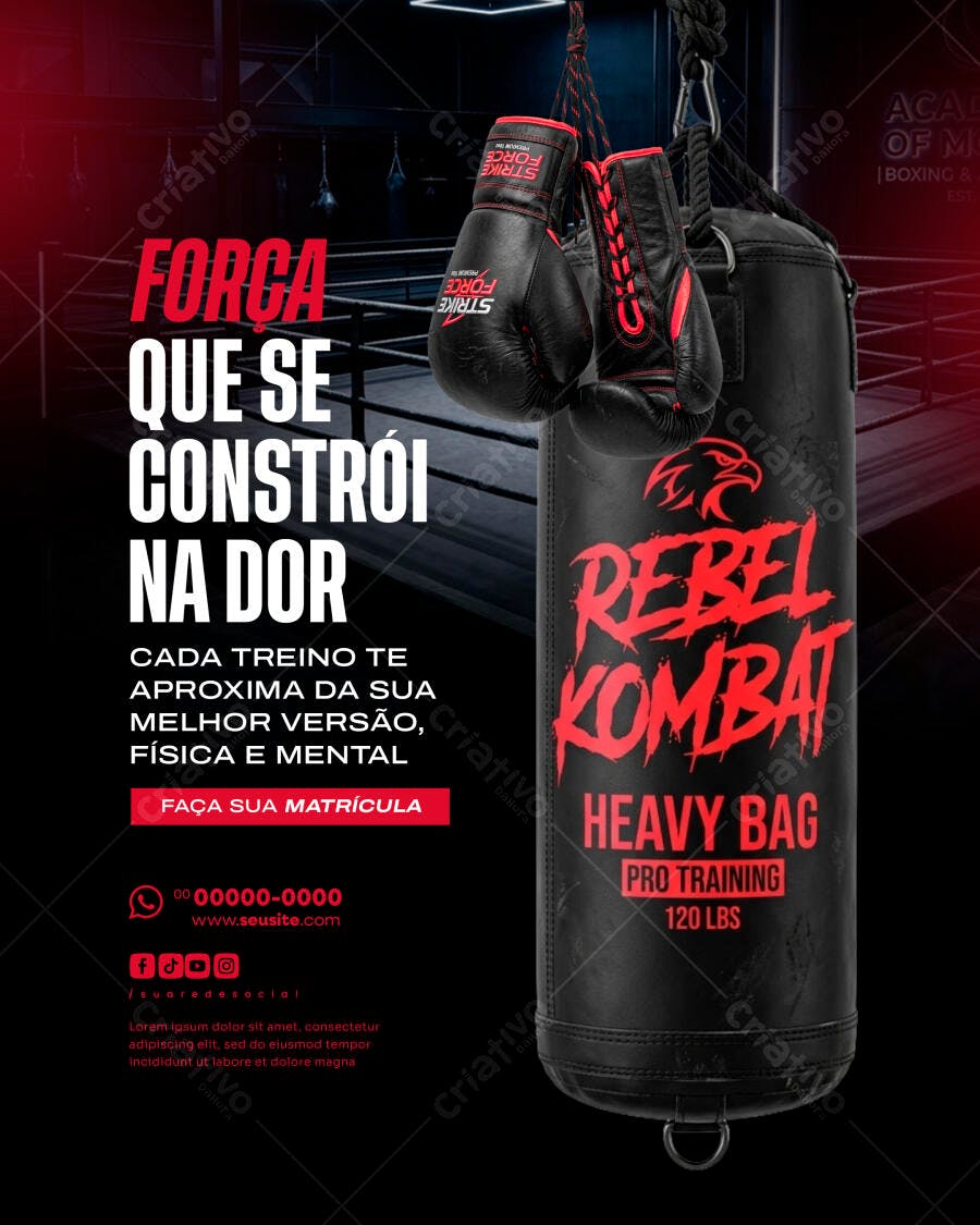 Post Instagram Academia Luta Boxe PSD Editável