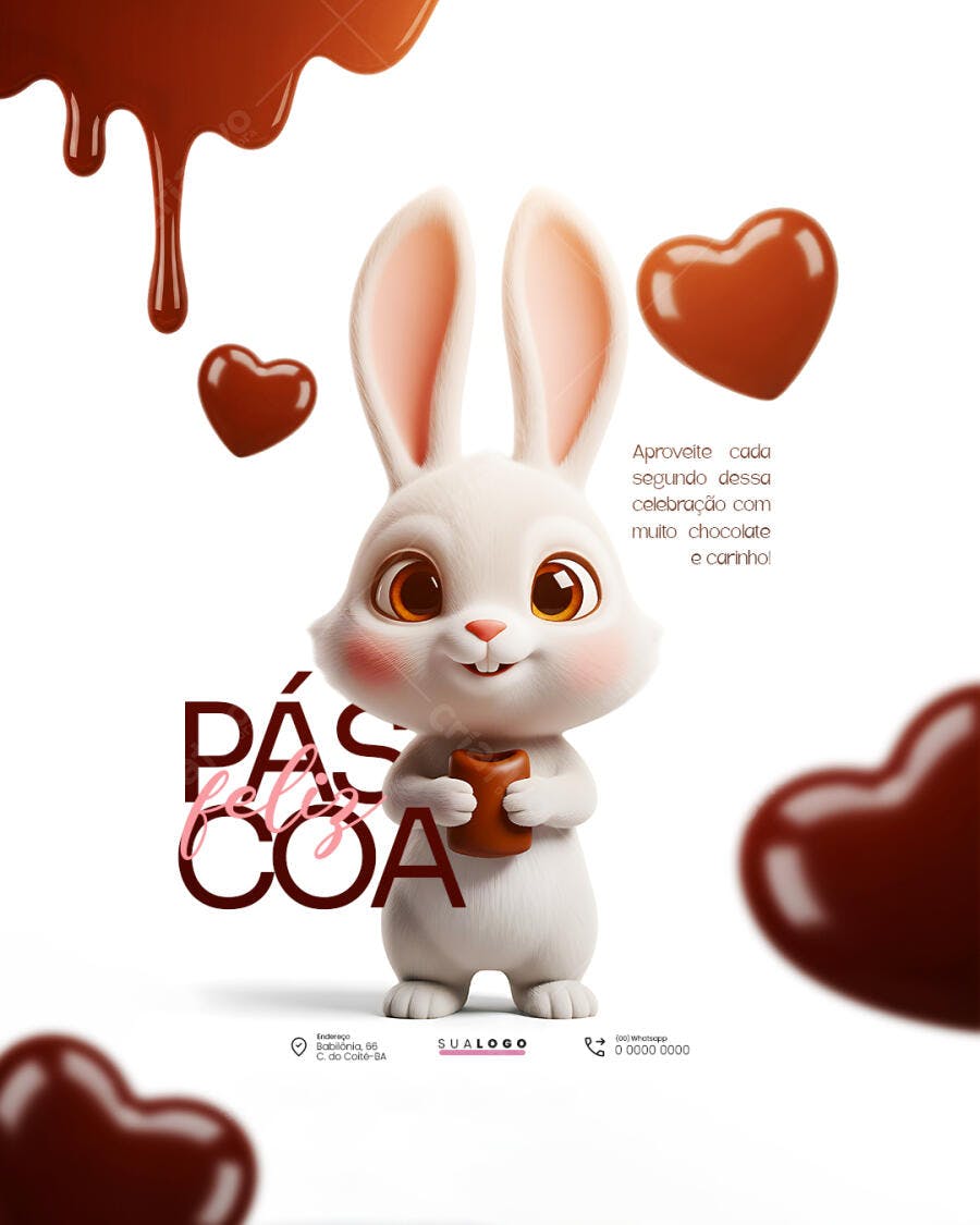 Post Instagram Páscoa Coelho Chocolate PSD Editável