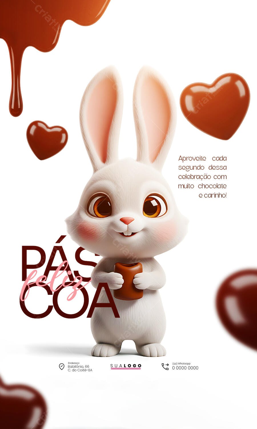 Post Instagram Páscoa Coelho Chocolate PSD Editável