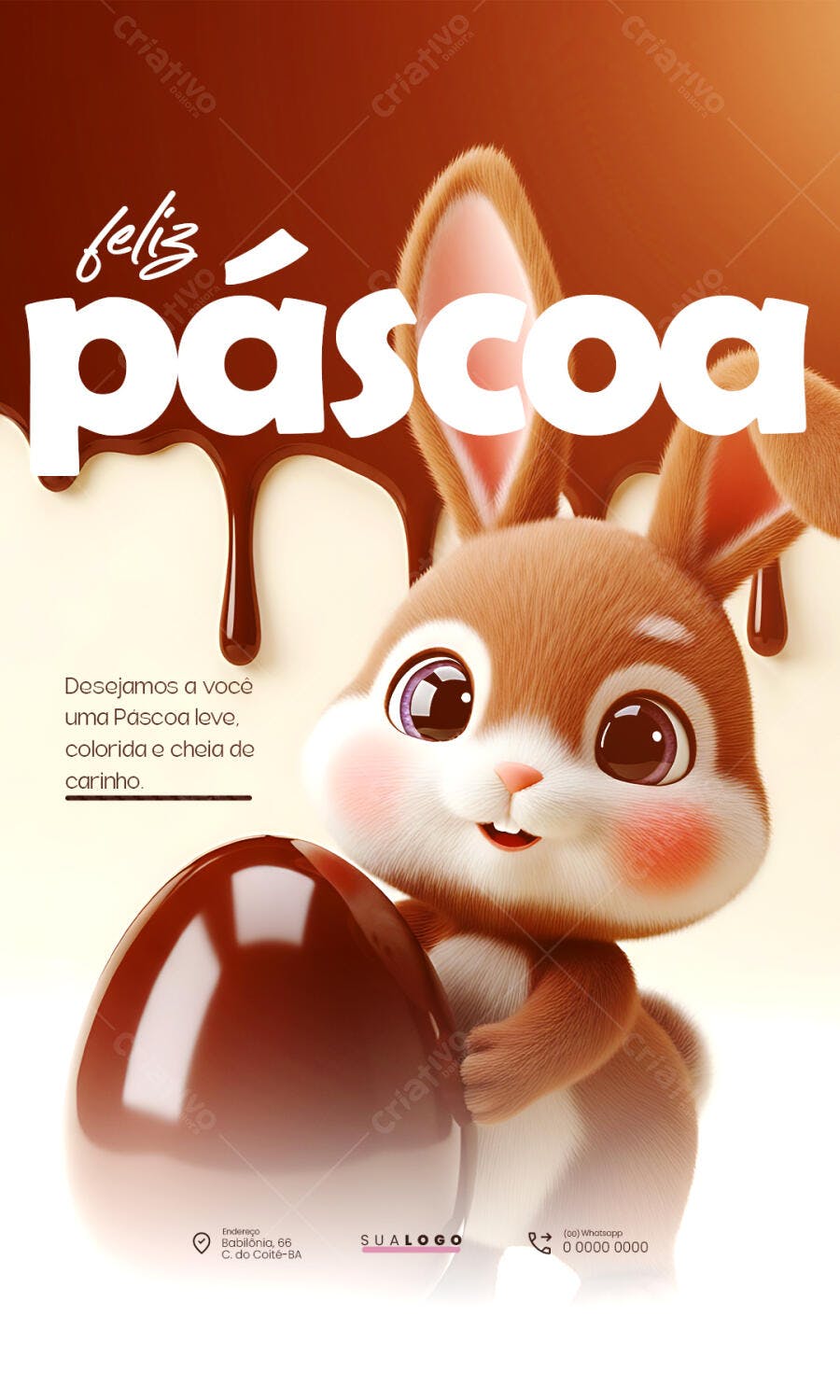 Post Instagram Feliz Páscoa Coelho Chocolate PSD Editável