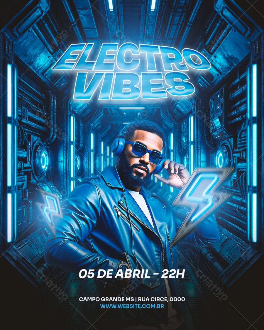Flyer Festa Balada Eletrônica Electro Vibes PSD Editável