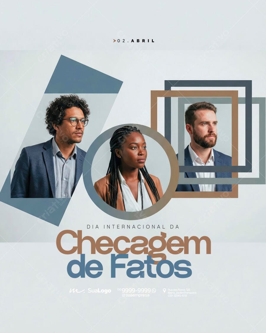 Post Dia Internacional Checagem de Fatos 2 de Abril PSD Editável