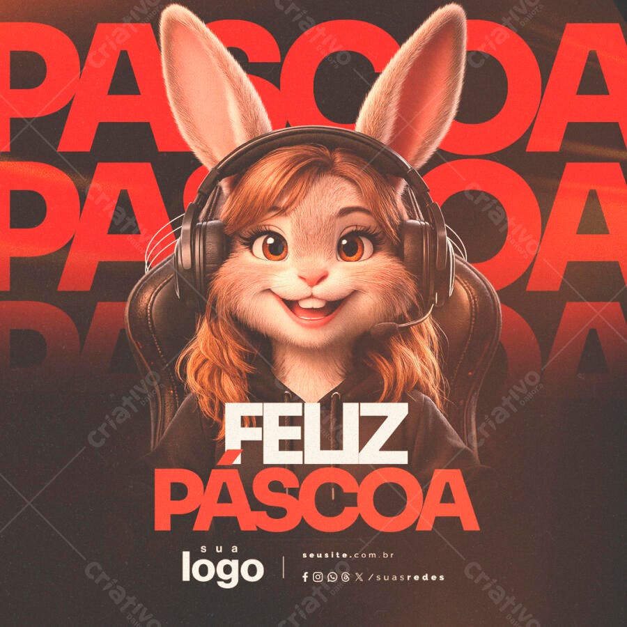 Post Instagram Páscoa Coelho Gamer PSD Editável