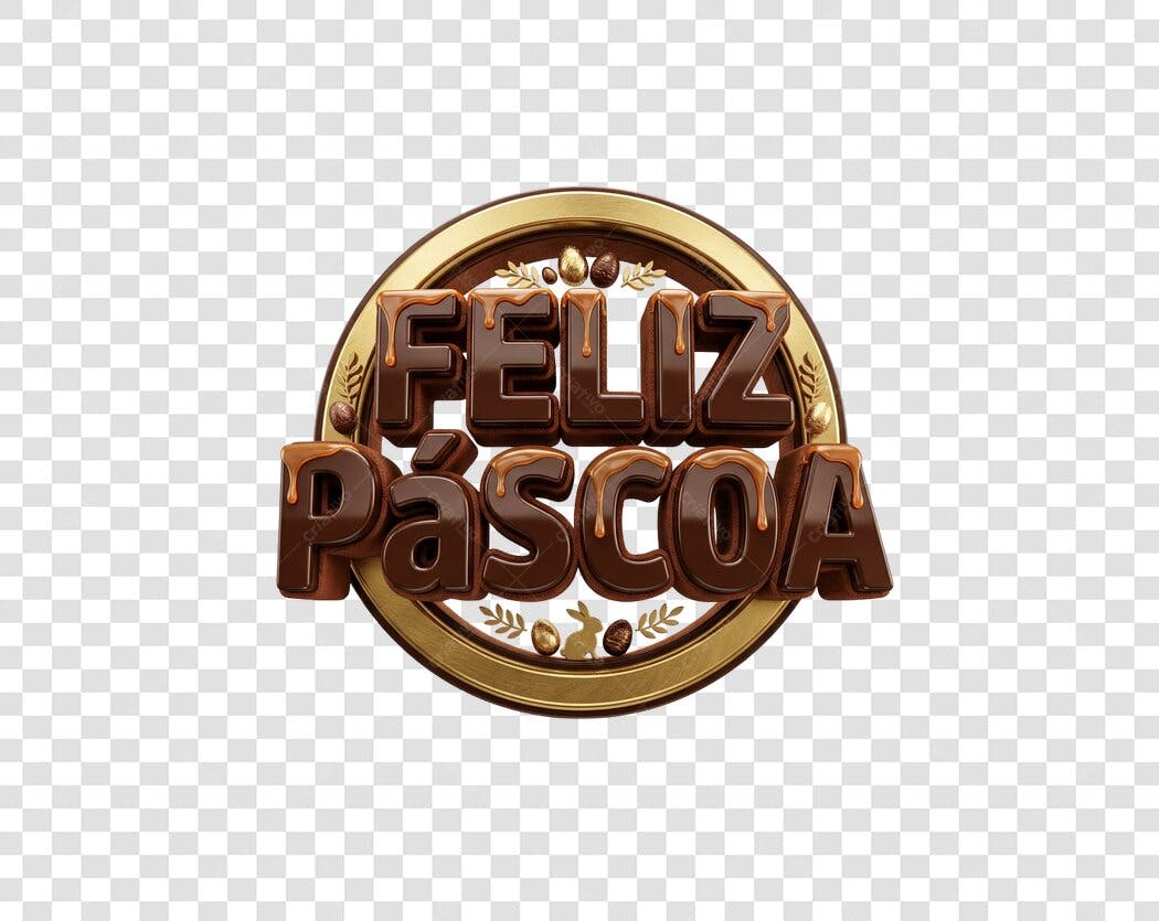 Elemento 3D Feliz Páscoa Chocolate Dourado PNG Fundo Transparente