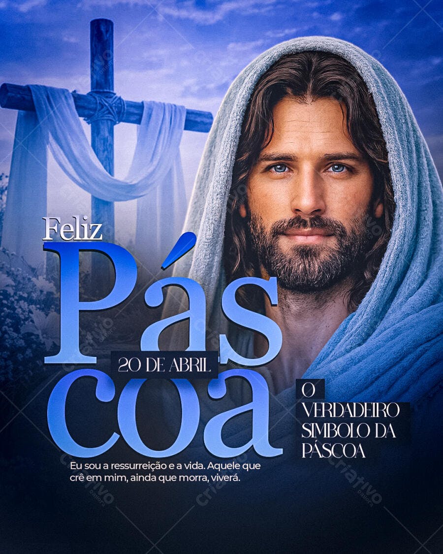 Post Páscoa 20 de Abril Jesus Cristo PSD Editável