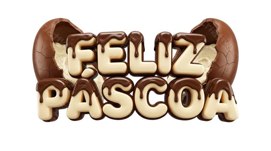 Feliz Páscoa Chocolate 3D com Ovo de Páscoa PNG Transparente