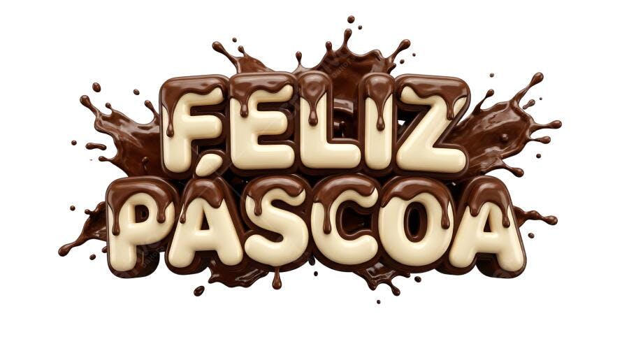Feliz Páscoa Chocolate 3D com Respingos PNG Transparente