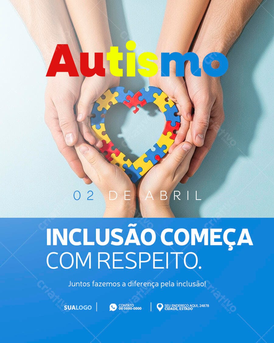 Post Instagram Dia Mundial Conscientização Autismo PSD Editável
