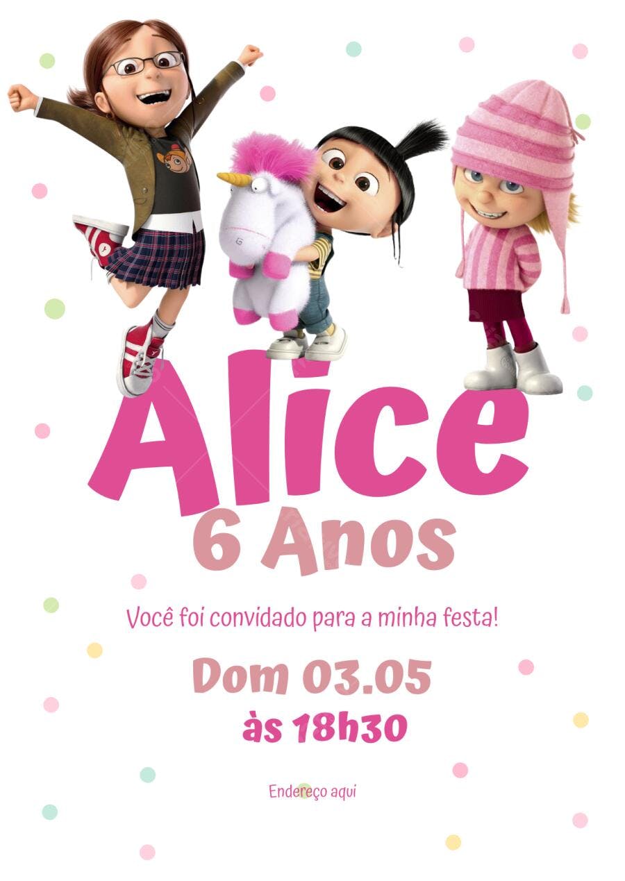Convite Aniversário Agnes e Unicórnio 6 Anos Editável