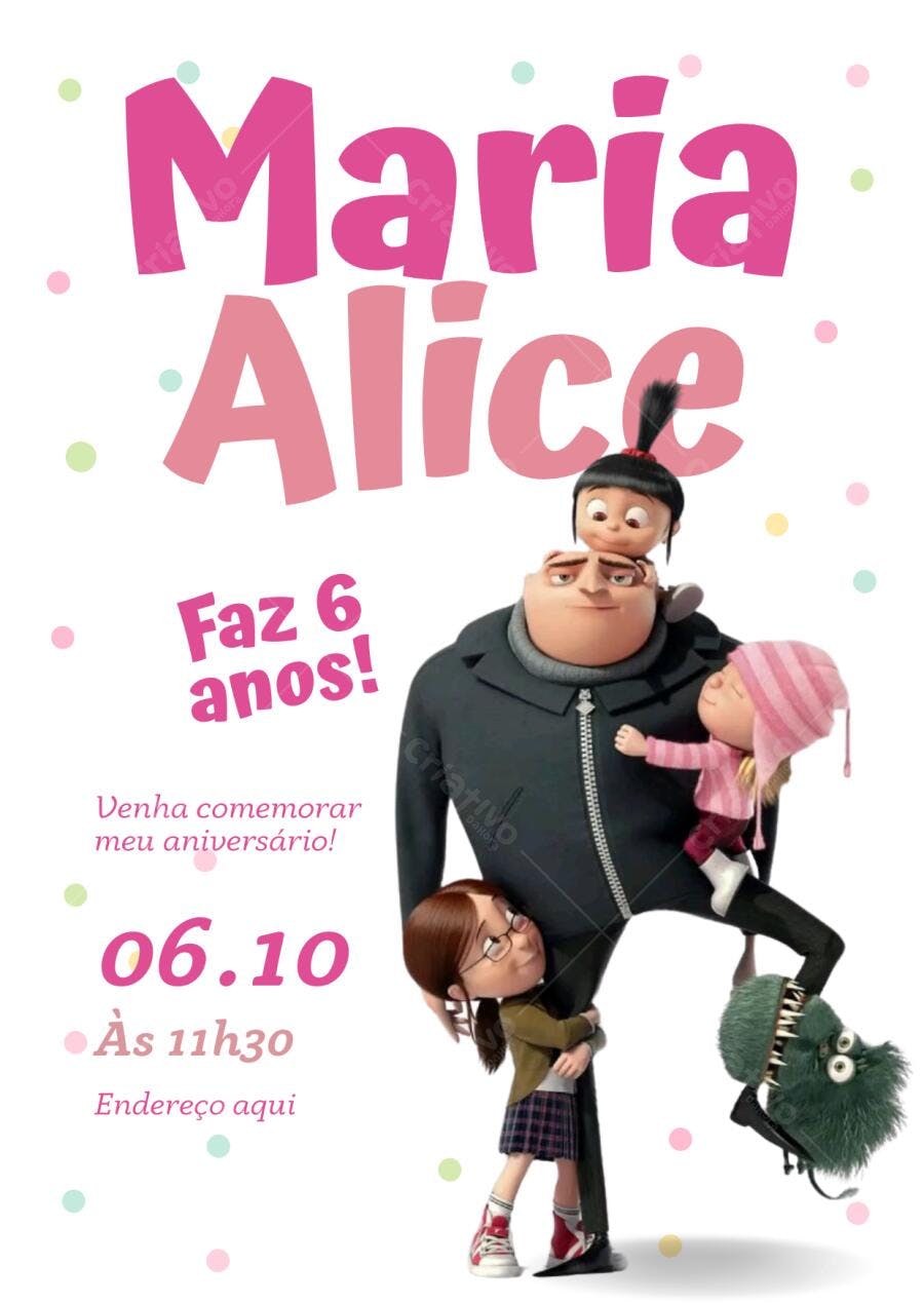Convite Aniversário Meu Malvado Favorito Gru 6 Anos Editável