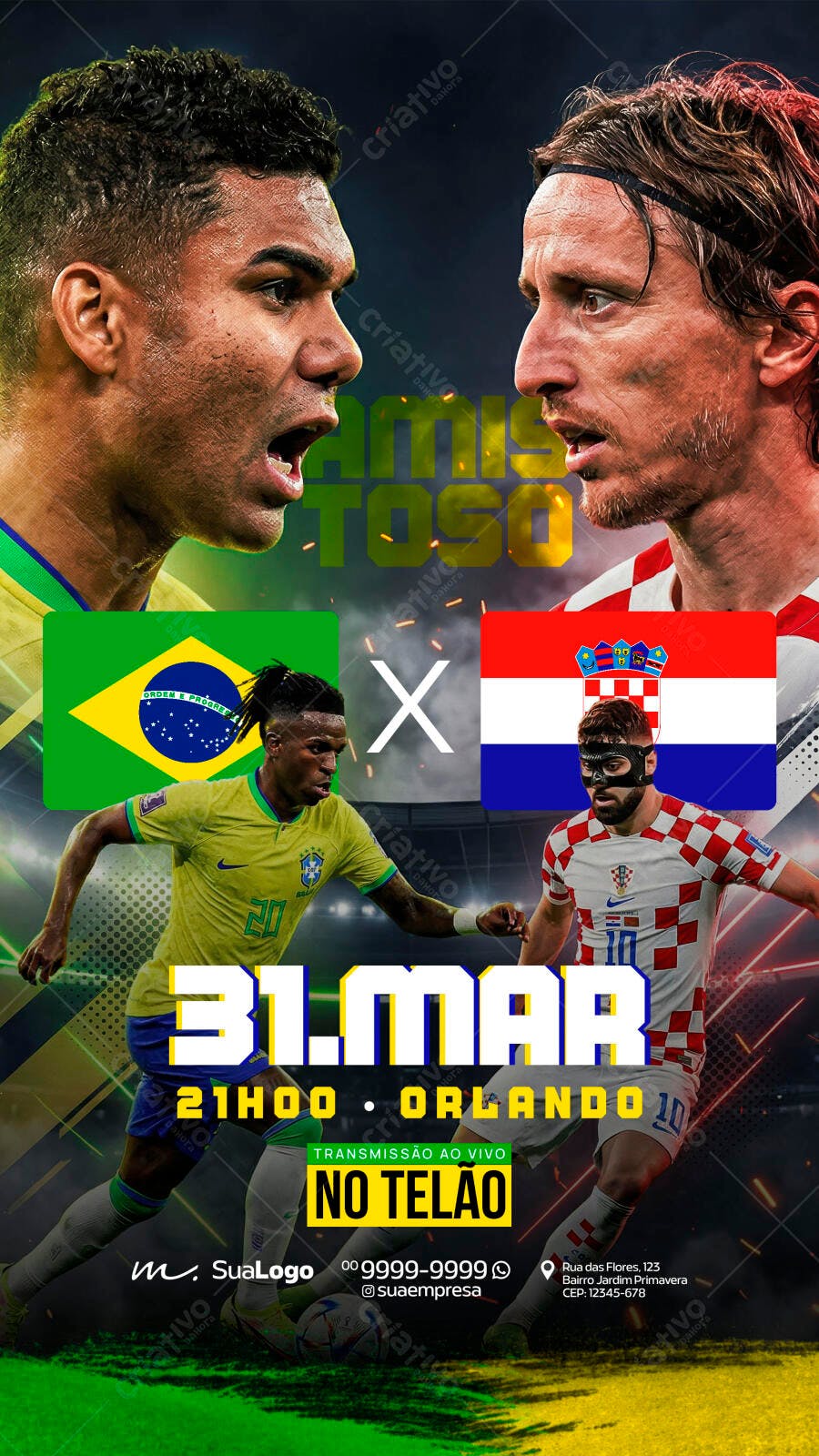 Post Instagram Jogo Brasil Croácia Futebol PSD Editável