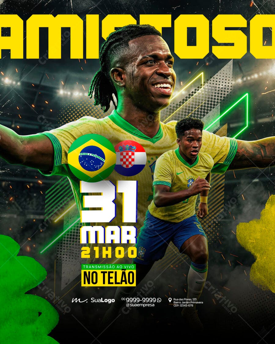 Flyer Amistoso Futebol Brasil Croácia Março PSD Editável