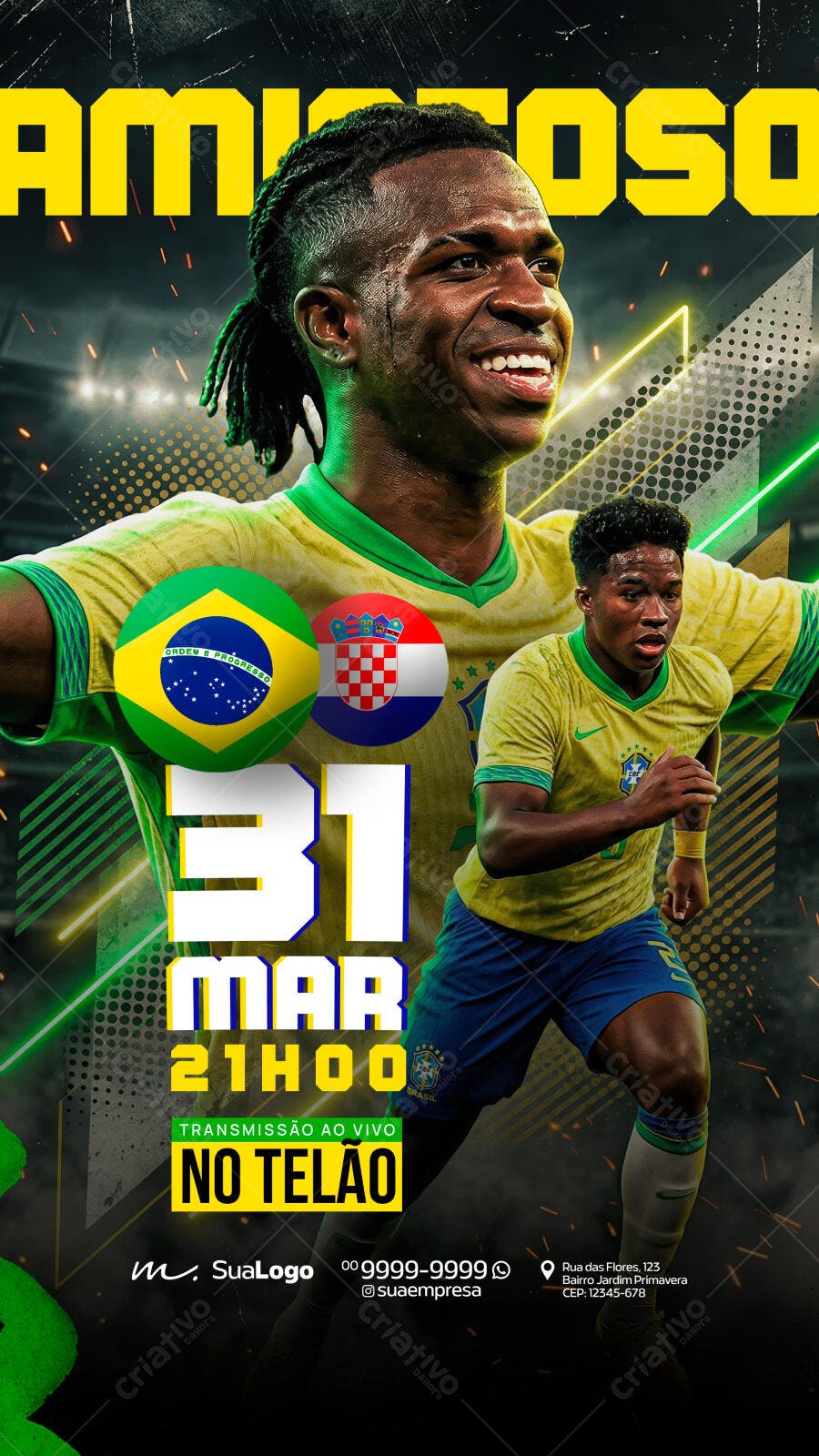Post Jogo Amistoso Futebol Brasil Croácia PSD Editável
