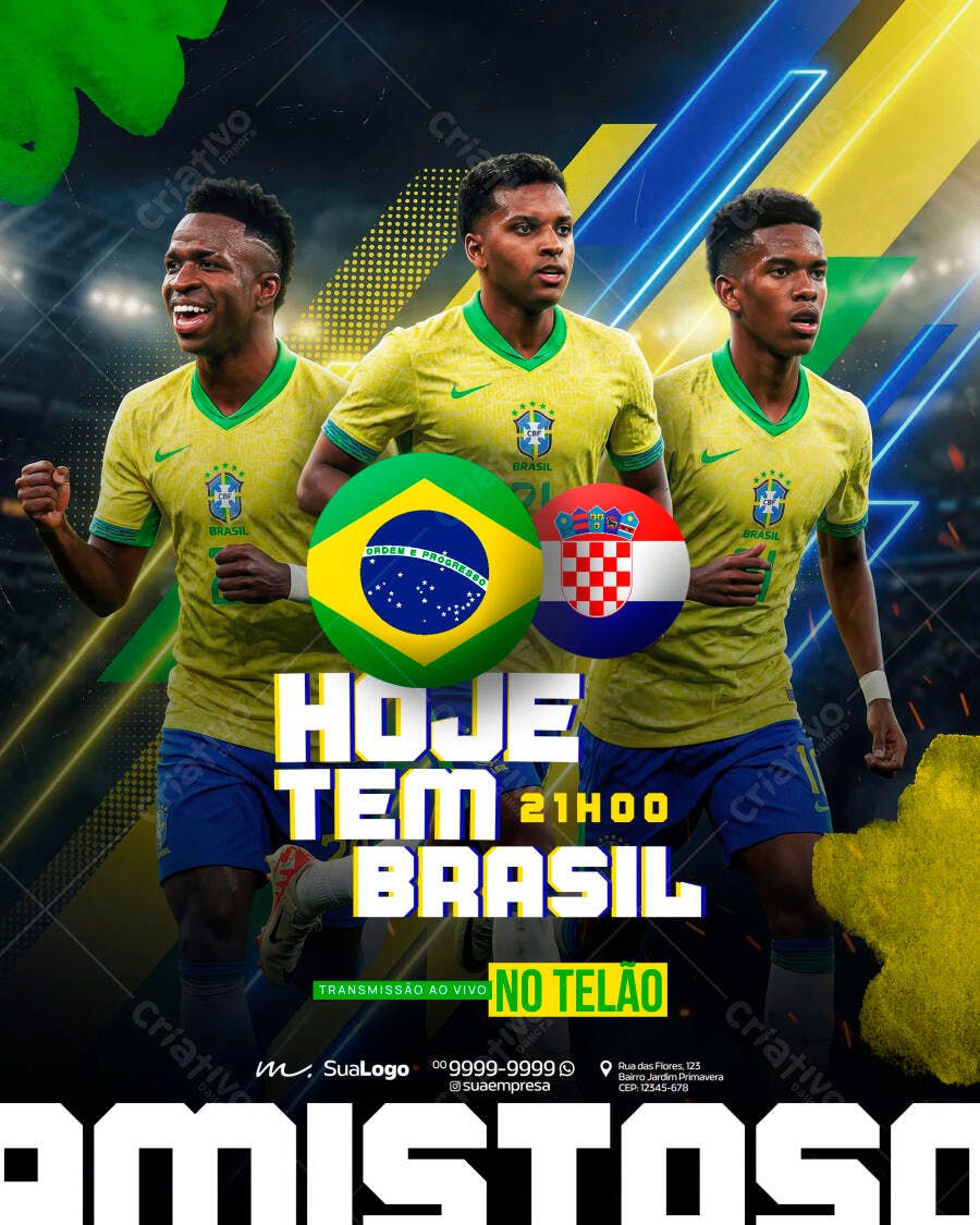 Post Jogo Brasil Amistoso Futebol PSD Editável