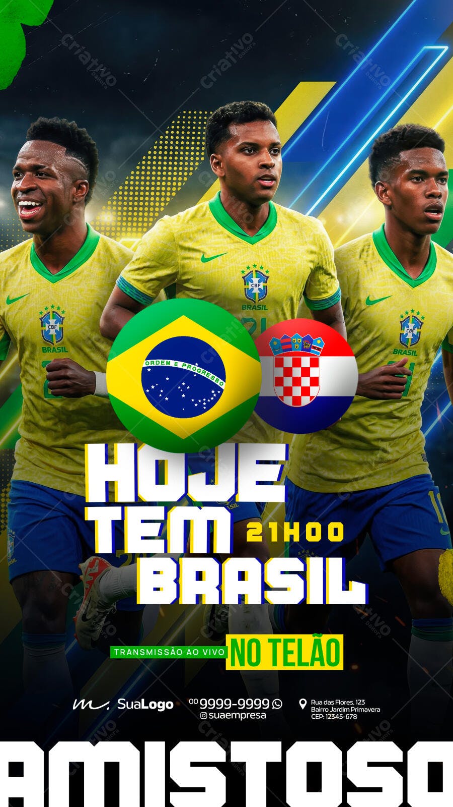 Post Instagram Jogo Brasil Amistoso Futebol PSD Editável