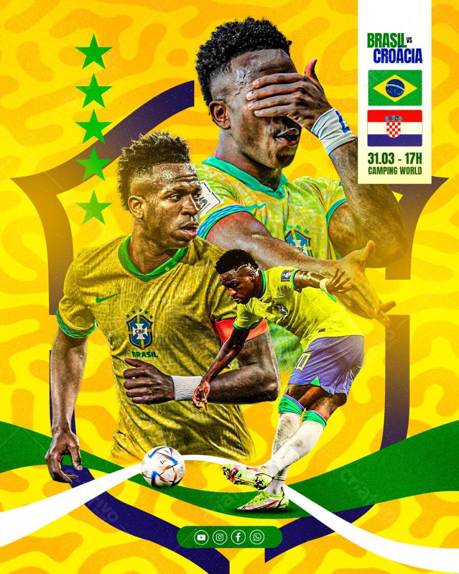 Post Instagram Jogo Brasil Croácia Futebol PSD Editável