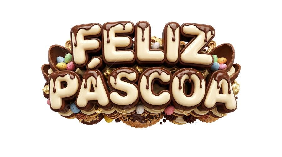 Feliz Páscoa Chocolate 3D com Ovos Coloridos PNG Transparente