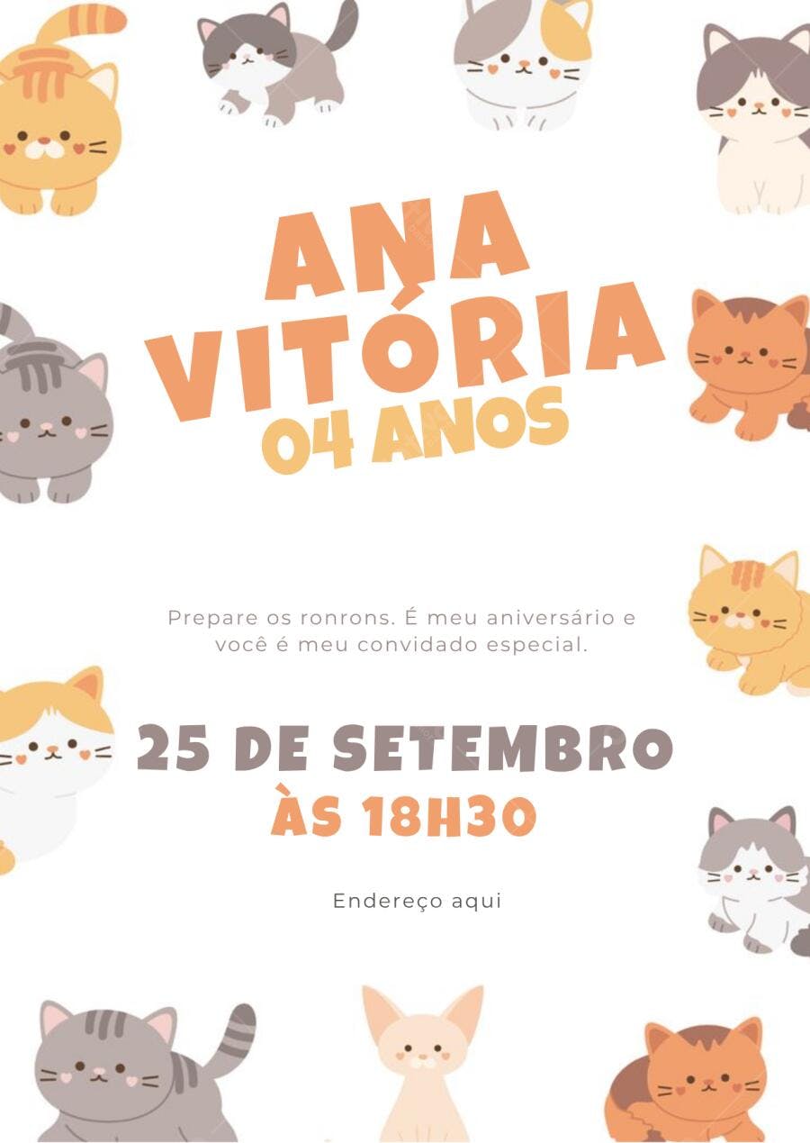 Convite Aniversário Gatinhos Fofos 4 Anos Editável