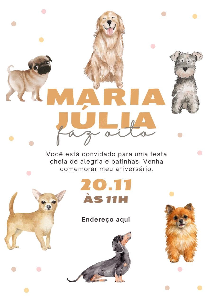 Convite Aniversário Infantil Cachorros 8 Anos Editável
