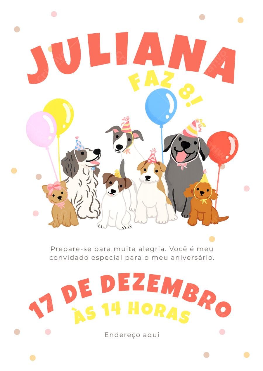 Convite Aniversário Infantil Cachorros 8 Anos Editável