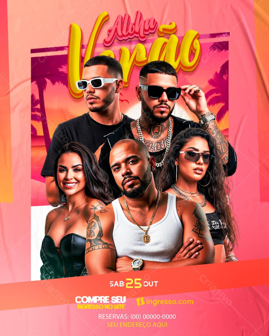 Flyer Aloha Verão Festa Balada PSD Editável