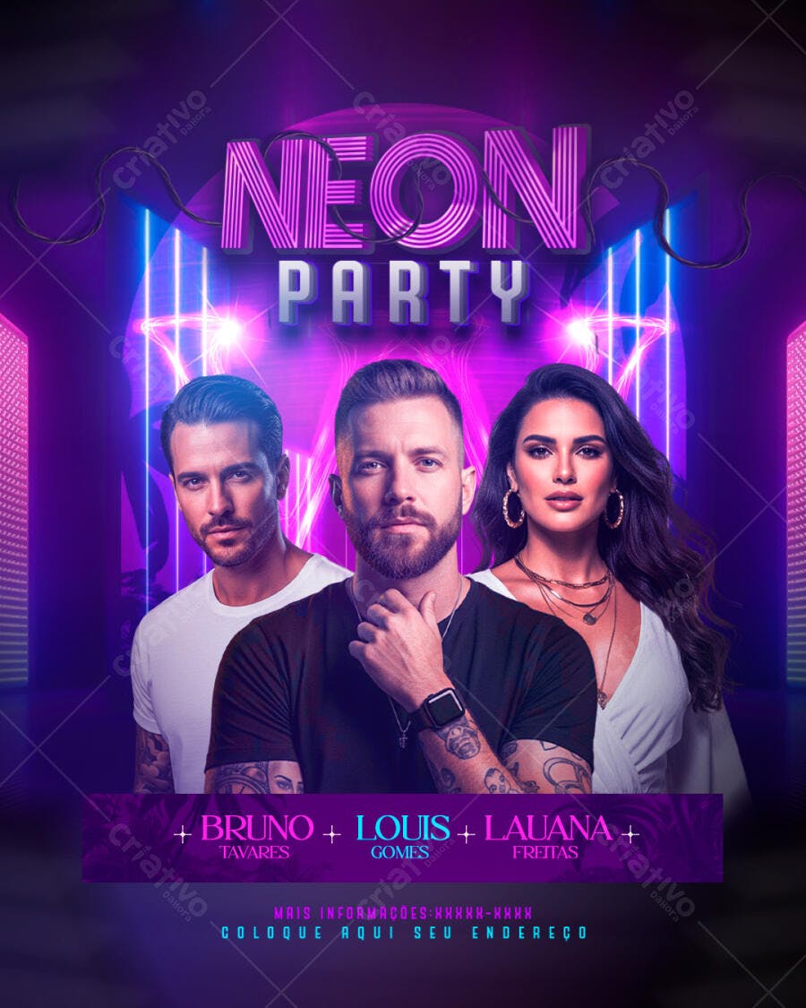 Flyer Neon Party Balada Festa Noturna PSD Editável