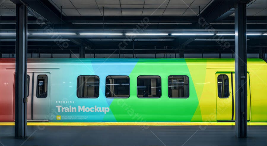 Mockup Trem Metrô Lateral Plataforma Editável