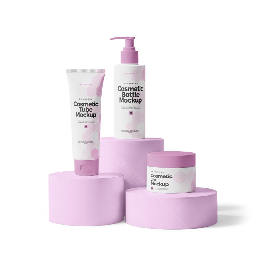 Mockup Frascos Cosméticos Rosa Minimalista Fundo Branco Editável