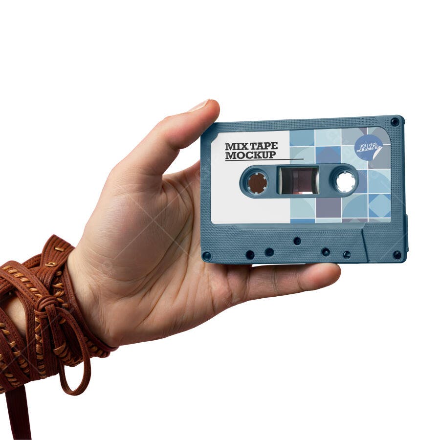 Mockup Fita Cassete Mãos Segurando Retrô Editável