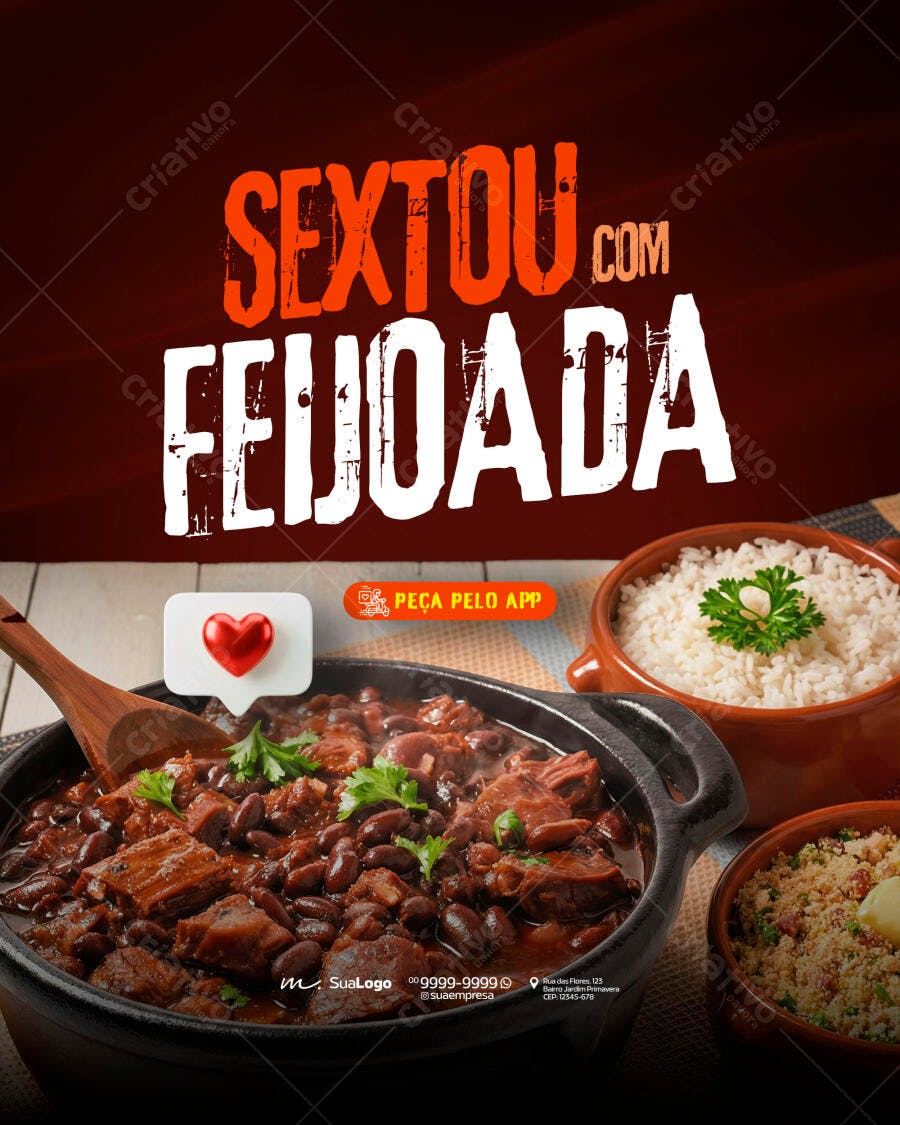 Post Instagram Sextou Feijoada Restaurante PSD Editável