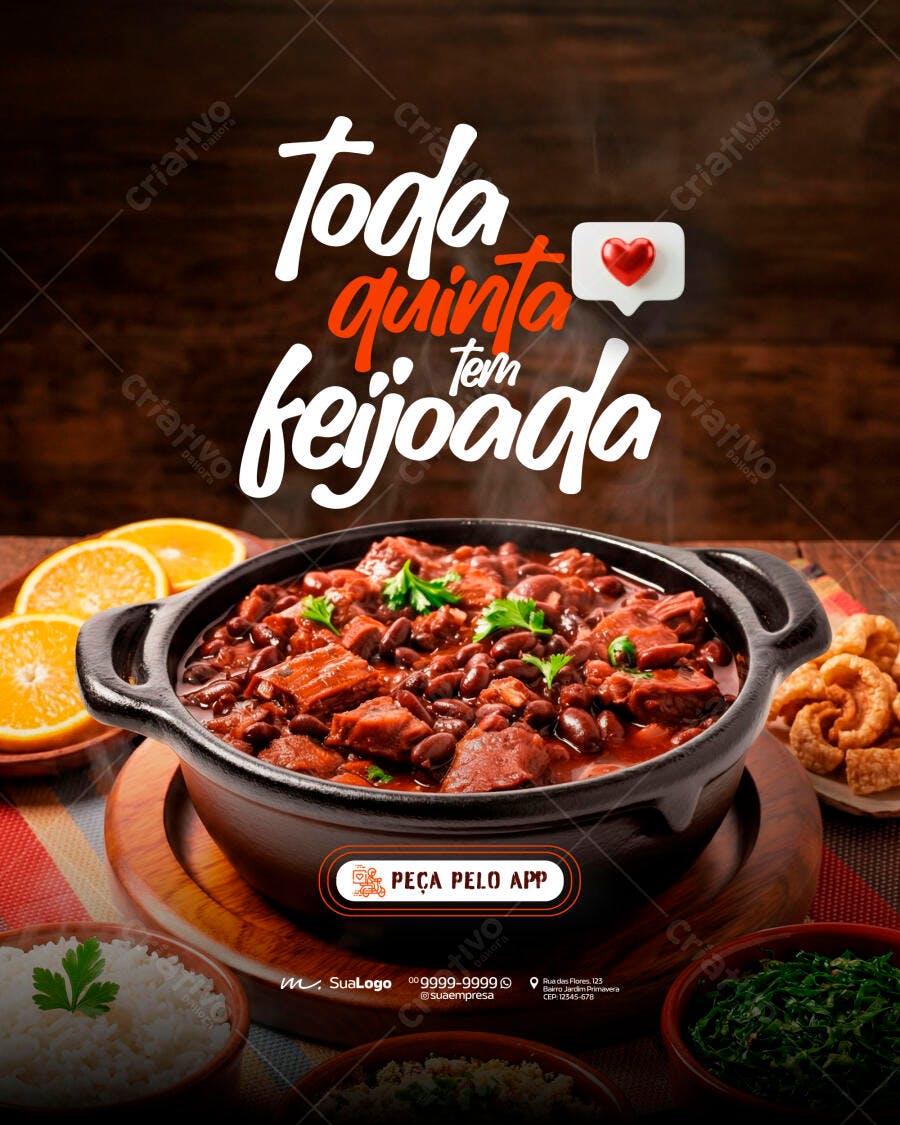 Post Instagram Feijoada Restaurante Delivery PSD Editável