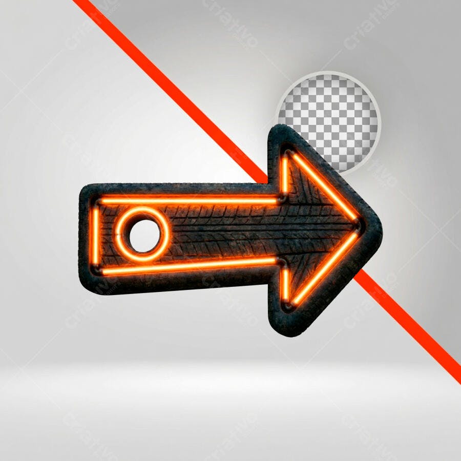 Elemento 3D Seta Neon Laranja Textura Pneu PNG Fundo Transparente