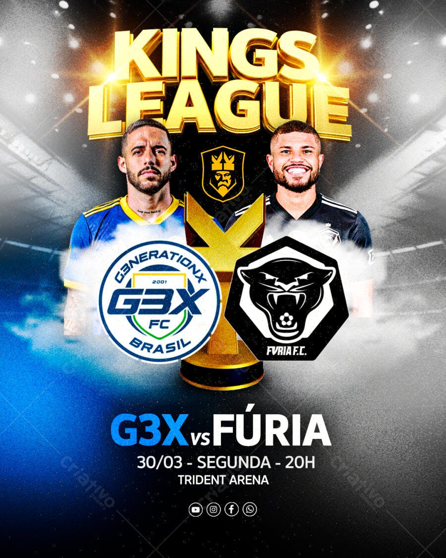 Post Kings League G3X vs Fúria Esporte PSD Editável