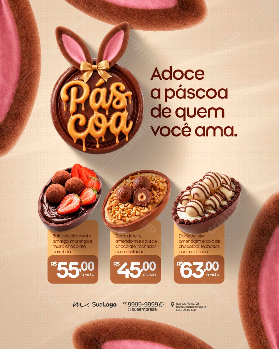 Post Instagram Páscoa Confeitaria Chocolateria PSD Editável