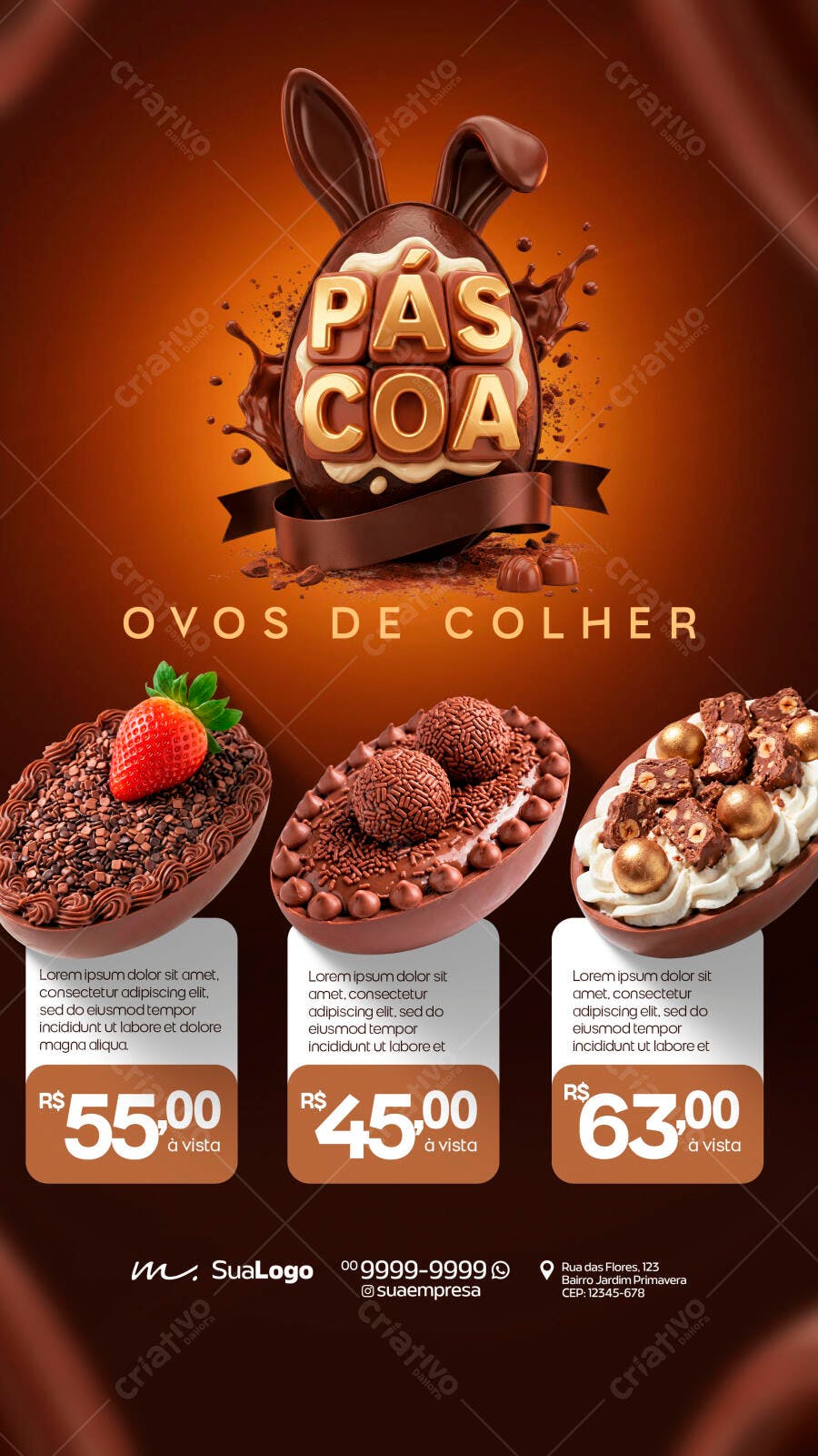 Story Instagram Páscoa Ovos de Colher Confeitaria PSD Editável