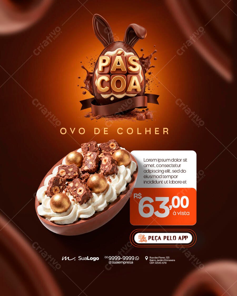 Post Instagram Páscoa Ovo de Colher Confeitaria PSD Editável