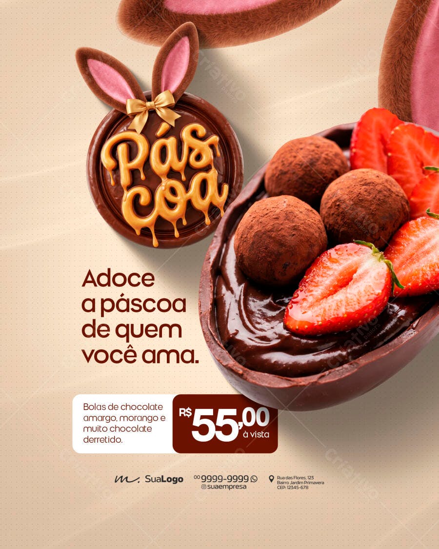 Post Instagram Páscoa Confeitaria PSD Editável