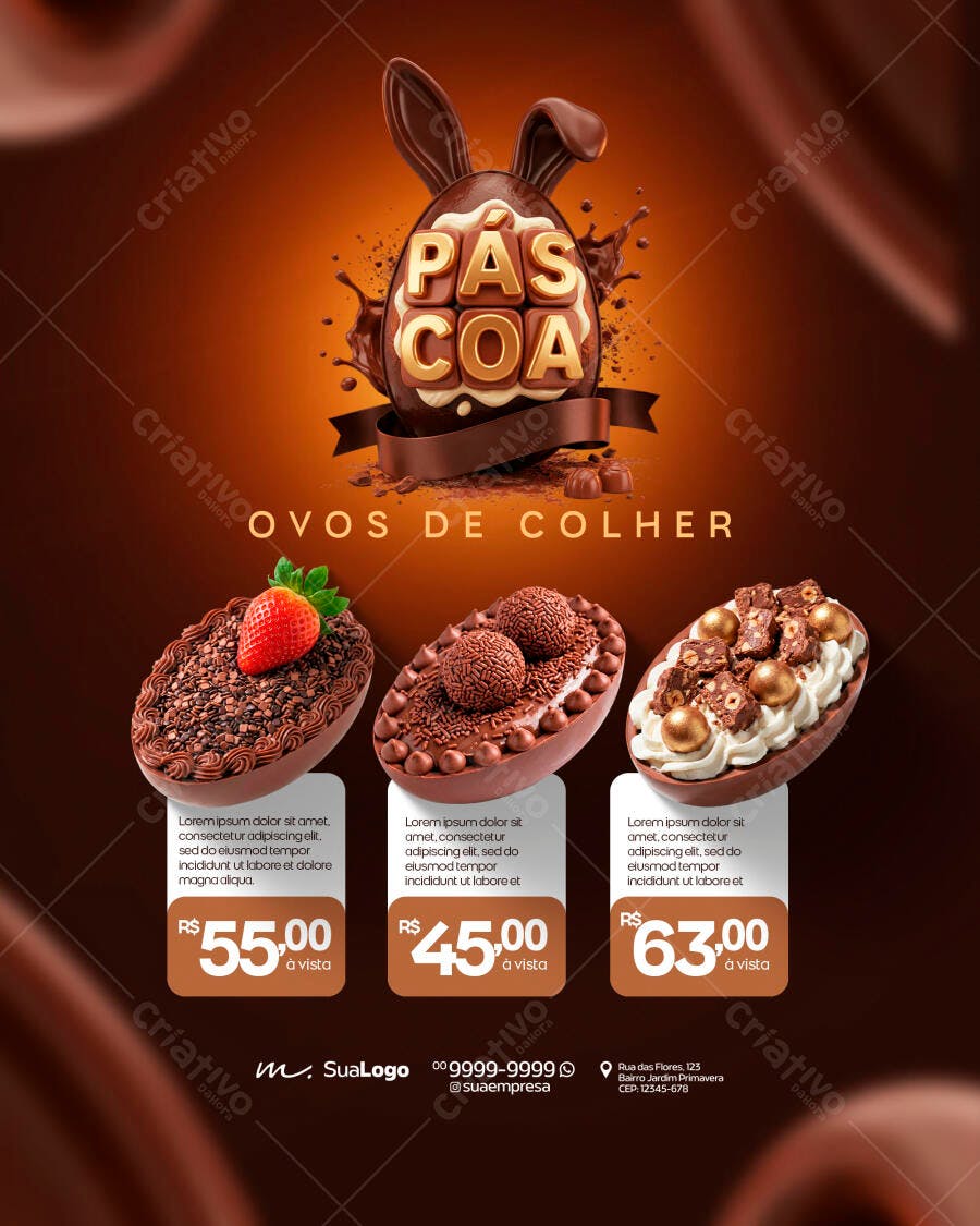Post Instagram Páscoa Ovos de Colher Confeitaria PSD Editável