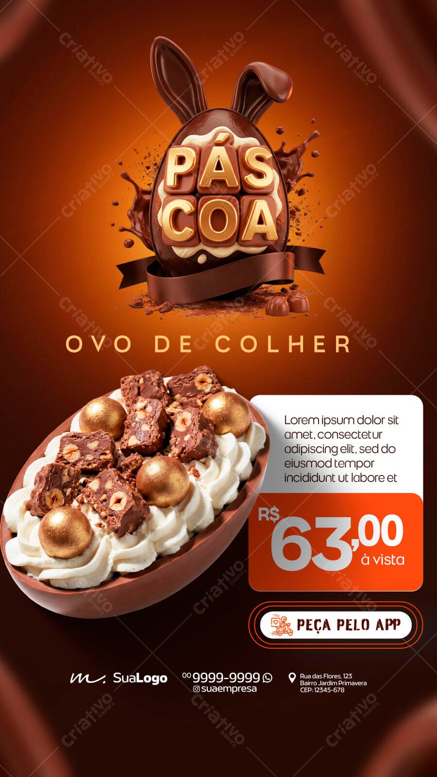 Post Instagram Páscoa Ovo de Colher Confeitaria PSD Editável