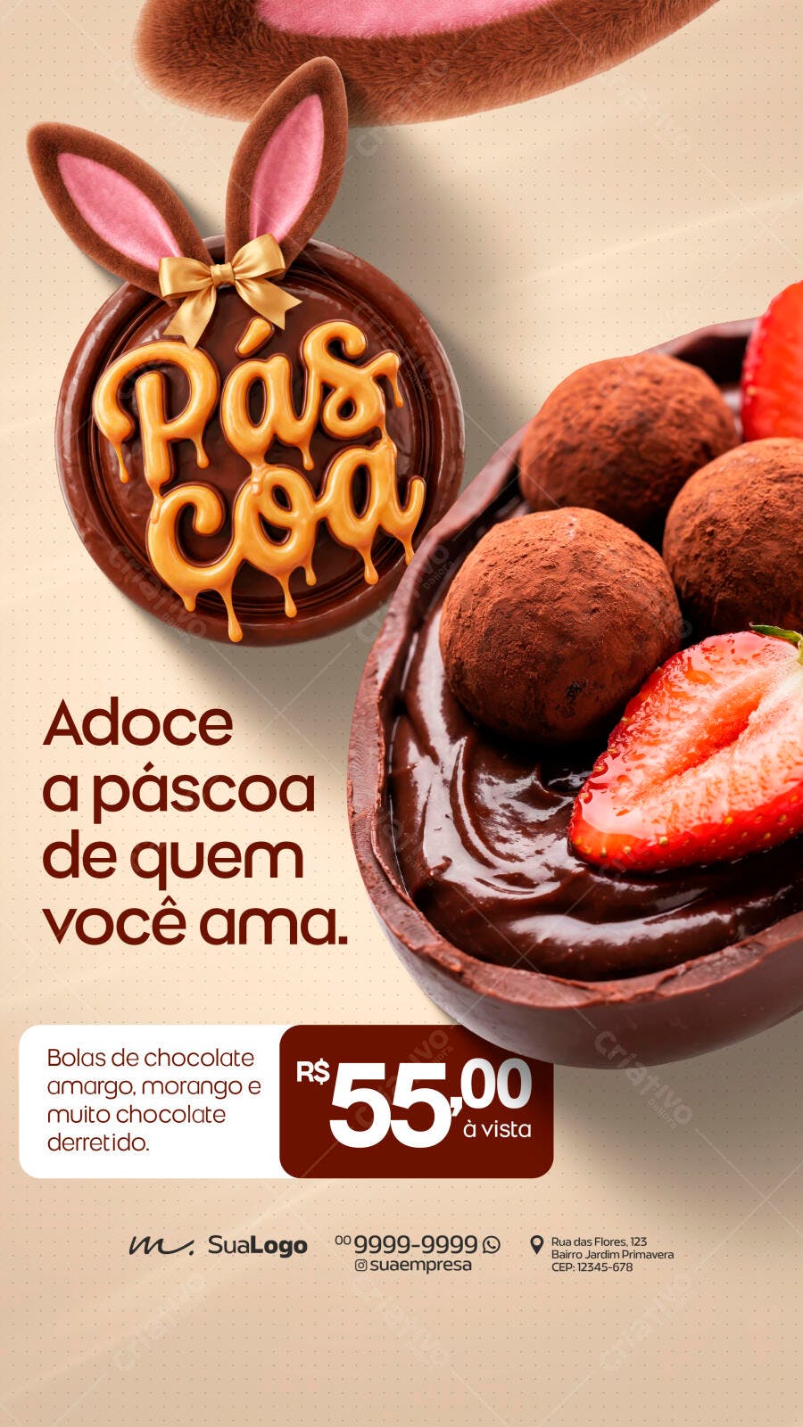 Post Instagram Páscoa Chocolateria Confeitaria PSD Editável