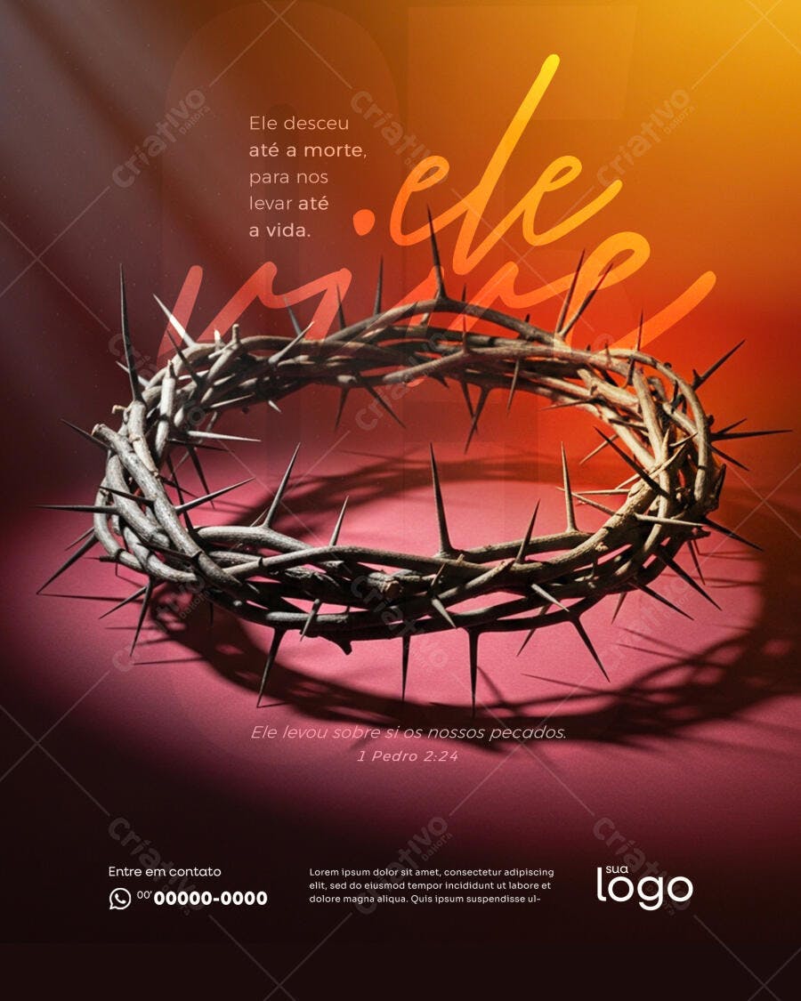 Flyer Páscoa Coroa de Espinhos Cristão PSD Editável