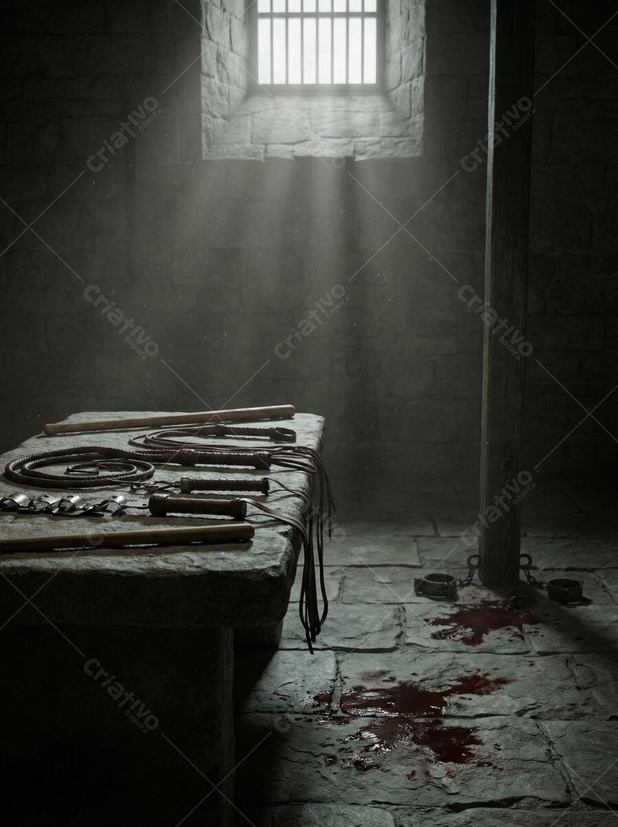 Foto Sala de Tortura Medieval Escura com Instrumentos