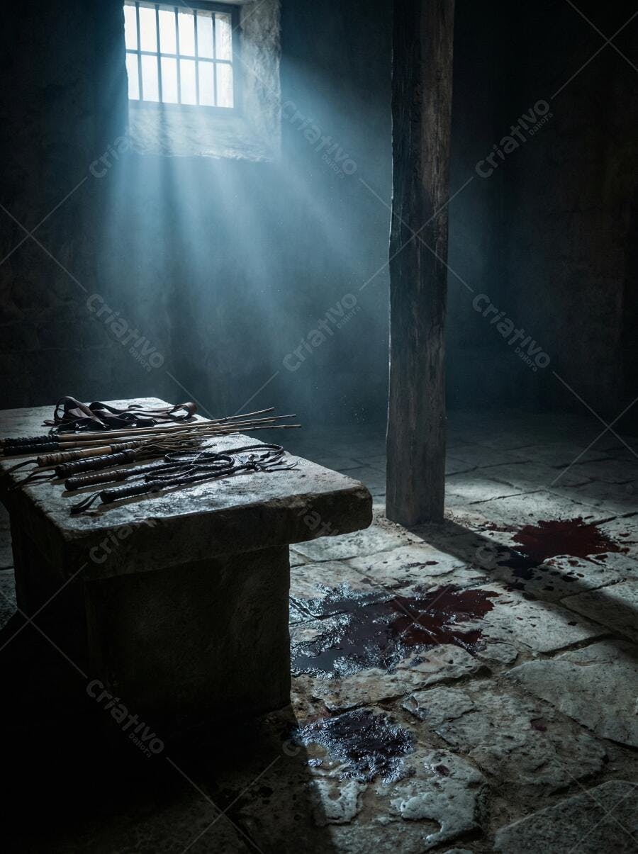 Foto Cela Escura Mesa de Tortura Sangue no Chão