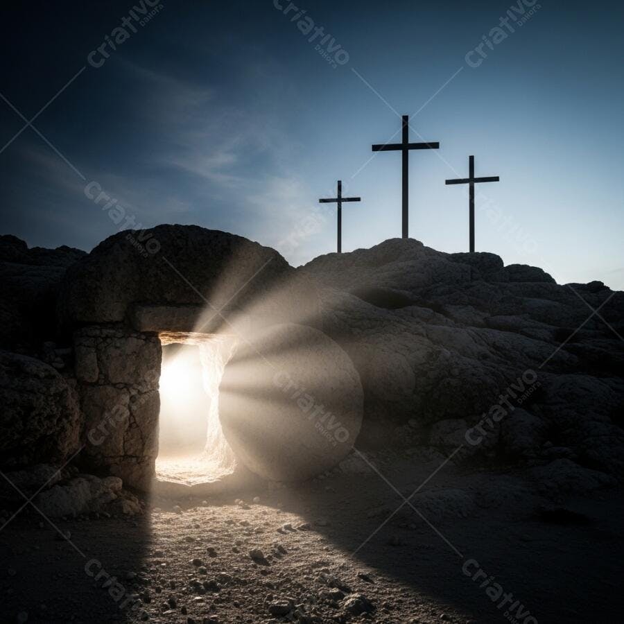 Foto Túmulo Vazio Cristo Ressurreição Páscoa com Cruzes