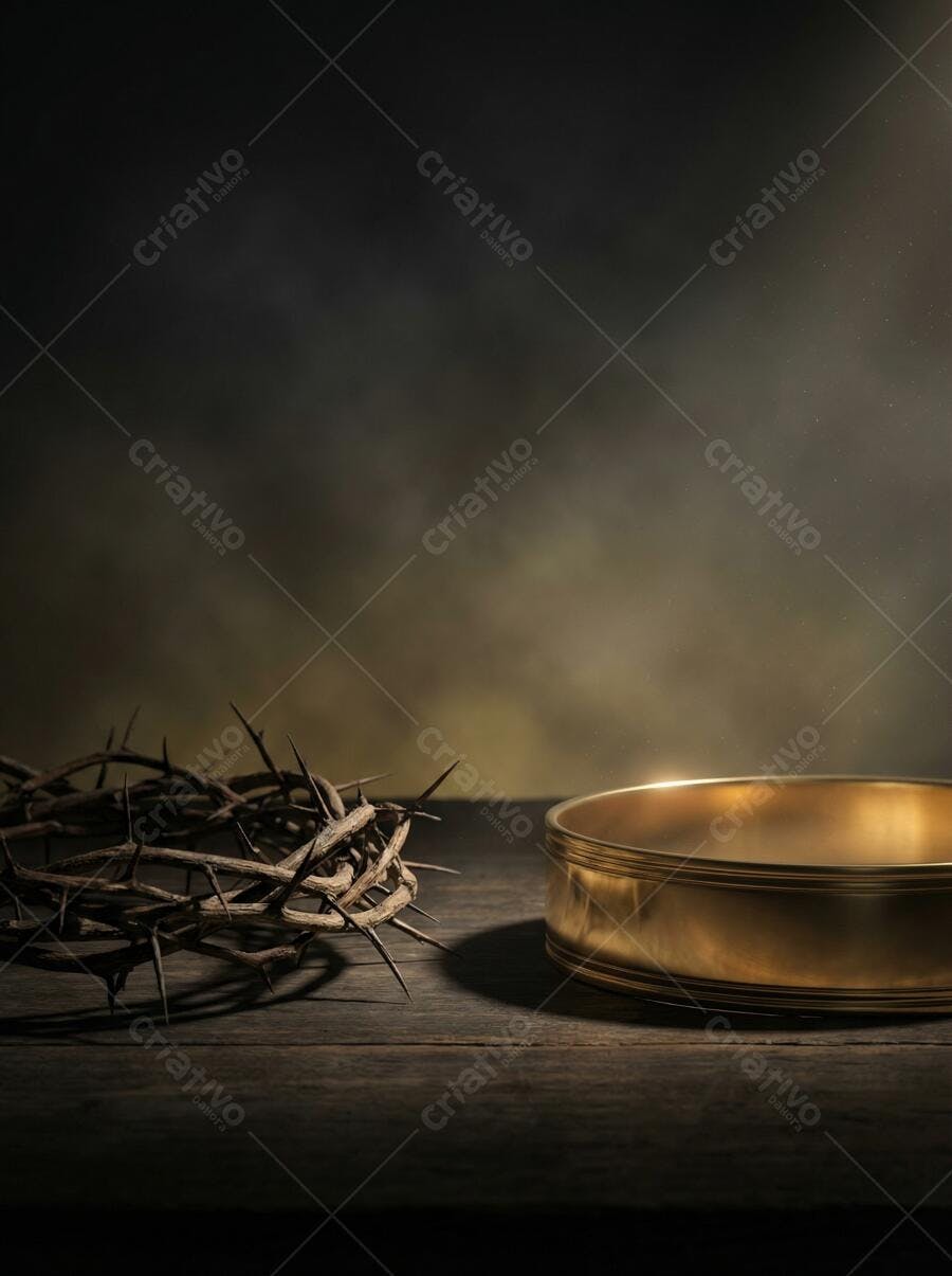 Foto Coroa de Espinhos e Bacia Dourada Páscoa Religiosa