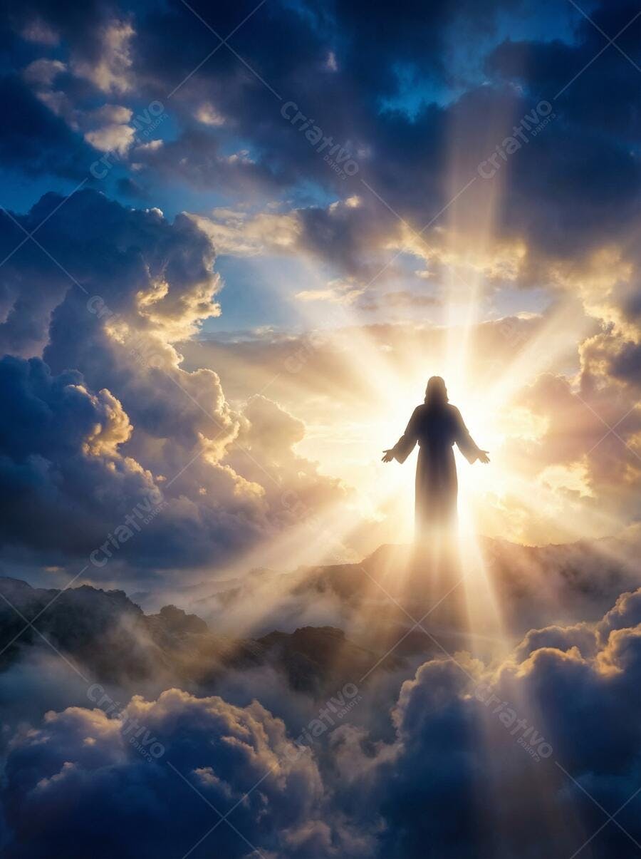 Foto Jesus Cristo Ascensão Céu Raios de Luz Nuvens