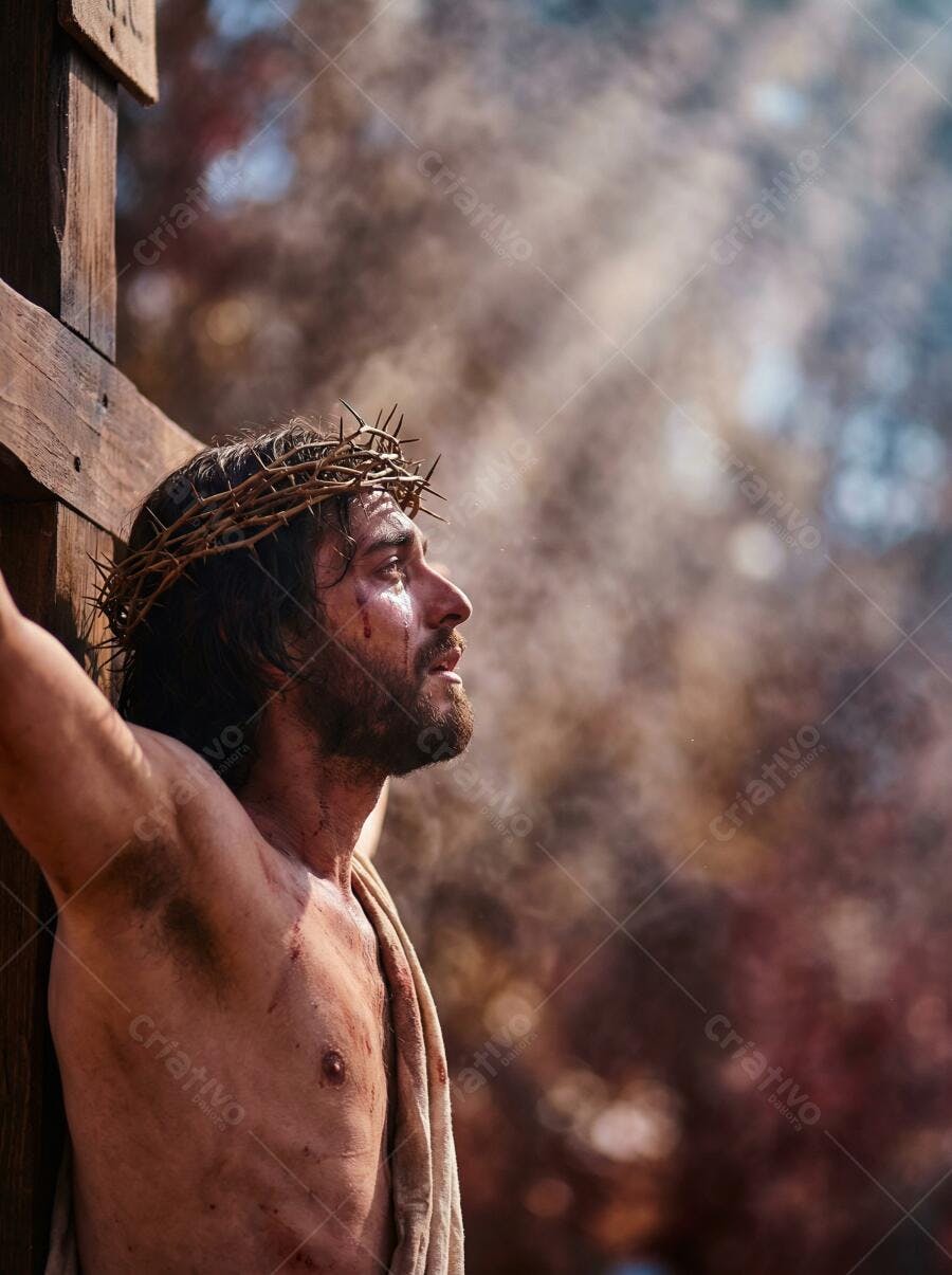 Foto Jesus Cristo na Cruz Coroa de Espinhos Sofrimento