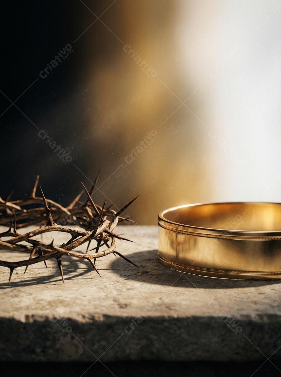 Foto Coroa de Espinhos e Anel Dourado Páscoa Religiosa